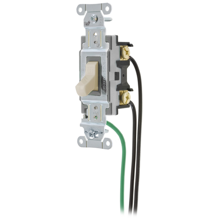 HUBBELL WIRING DEVICE-KELLEMS Switches and Lighting Controls, Spec Grade, Toggle Switches, General Purpose AC, 15A 120/277V AC, Back and Side Wired, Pre-Wired with 8" #12 THHN CSL115LA
